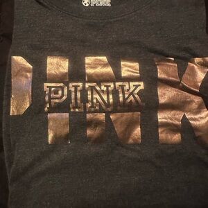 PINK Victoria's Secret Dark Grey Tee with Gold Logo